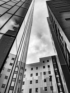 Preview wallpaper buildings, windows, mirrored, facades, architecture, black and white