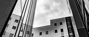 Preview wallpaper buildings, windows, mirrored, facades, architecture, black and white
