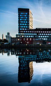 Preview wallpaper buildings, windows, water, pond, reflection, city