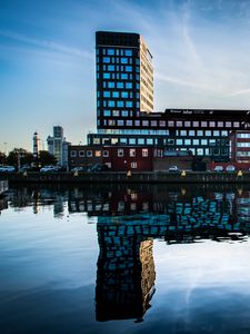 Preview wallpaper buildings, windows, water, pond, reflection, city