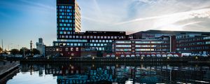 Preview wallpaper buildings, windows, water, pond, reflection, city