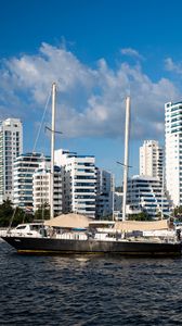 Preview wallpaper buildings, yachts, masts, sea, sky