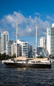 Preview wallpaper buildings, yachts, masts, sea, sky