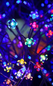 Preview wallpaper bulbs, flowers, neon, light, lighting, glare, bokeh, colorful