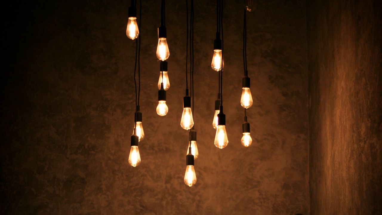 Wallpaper bulbs, glow, dark, room