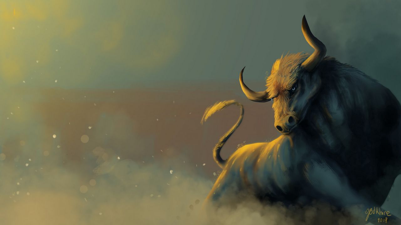 Wallpaper bull, dust, animal, art