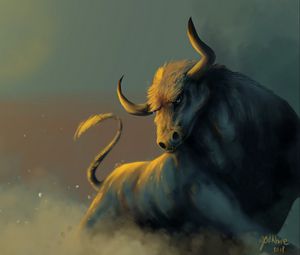 Preview wallpaper bull, dust, animal, art