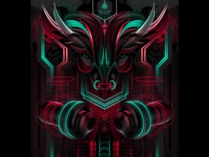 Preview wallpaper bull, neon, scheme, art