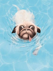 Preview wallpaper bulldog, dog, tongue protruding, water, art