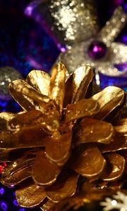Preview wallpaper bump, ornaments, christmas decorations, glitter, gold, close-up, new year