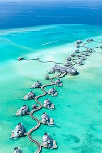 Preview wallpaper bungalow, aerial view, ocean, maldives