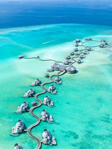 Preview wallpaper bungalow, aerial view, ocean, maldives