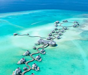 Preview wallpaper bungalow, aerial view, ocean, maldives