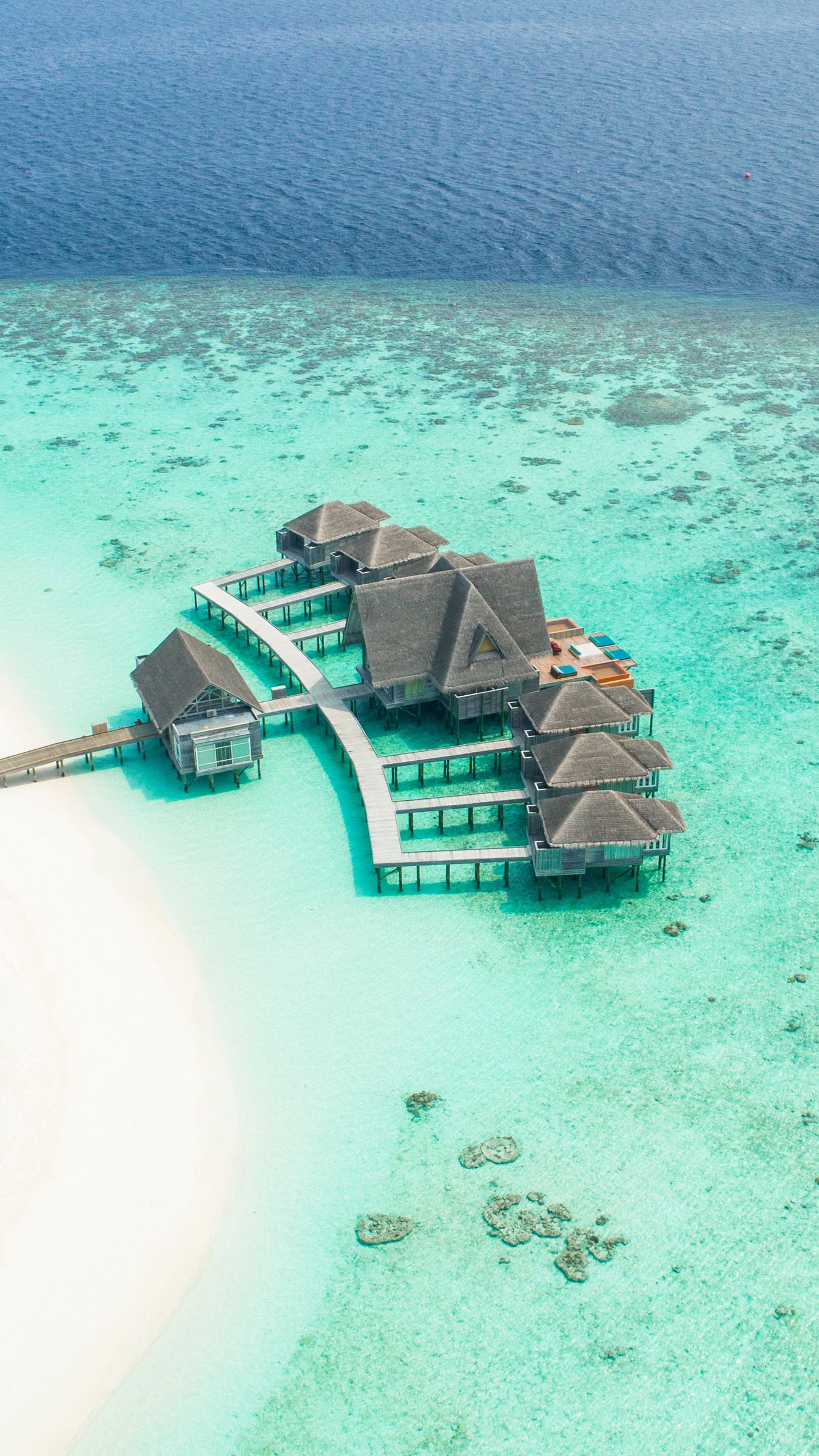 Download Wallpaper 1350x2400 Bungalow Ocean Aerial View Island Maldives Iphone 8 7 6s 6