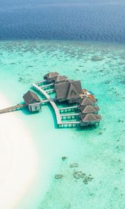 Preview wallpaper bungalow, ocean, aerial view, island, maldives