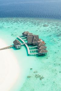 Preview wallpaper bungalow, ocean, aerial view, island, maldives