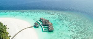 Preview wallpaper bungalow, ocean, aerial view, island, maldives