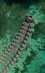 Preview wallpaper bungalow, ocean, aerial view, tropics, water