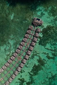 Preview wallpaper bungalow, ocean, aerial view, tropics, water