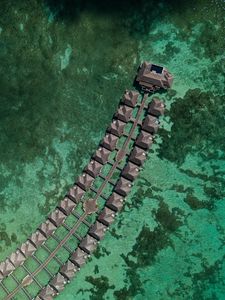 Preview wallpaper bungalow, ocean, aerial view, tropics, water