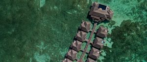 Preview wallpaper bungalow, ocean, aerial view, tropics, water