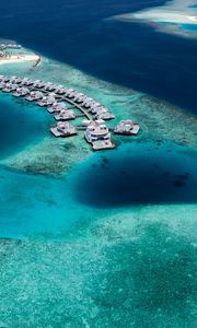 Preview wallpaper bungalow, ocean, aerial view, sky, water