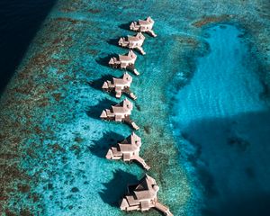 Preview wallpaper bungalow, ocean, water, aerial view