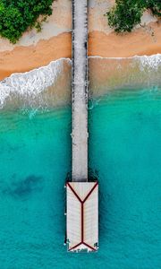 Preview wallpaper bungalow, pier, aerial view, sea