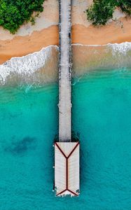 Preview wallpaper bungalow, pier, aerial view, sea