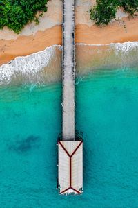 Preview wallpaper bungalow, pier, aerial view, sea