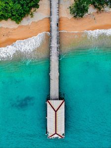 Preview wallpaper bungalow, pier, aerial view, sea