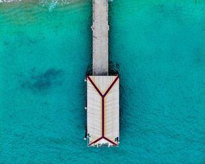 Preview wallpaper bungalow, pier, aerial view, sea