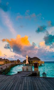 Preview wallpaper bungalow, pier, ocean, tropics, maldives