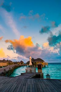 Preview wallpaper bungalow, pier, ocean, tropics, maldives