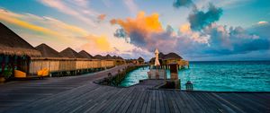 Preview wallpaper bungalow, pier, ocean, tropics, maldives