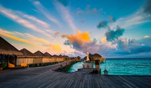 Preview wallpaper bungalow, pier, ocean, tropics, maldives