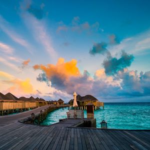 Preview wallpaper bungalow, pier, ocean, tropics, maldives