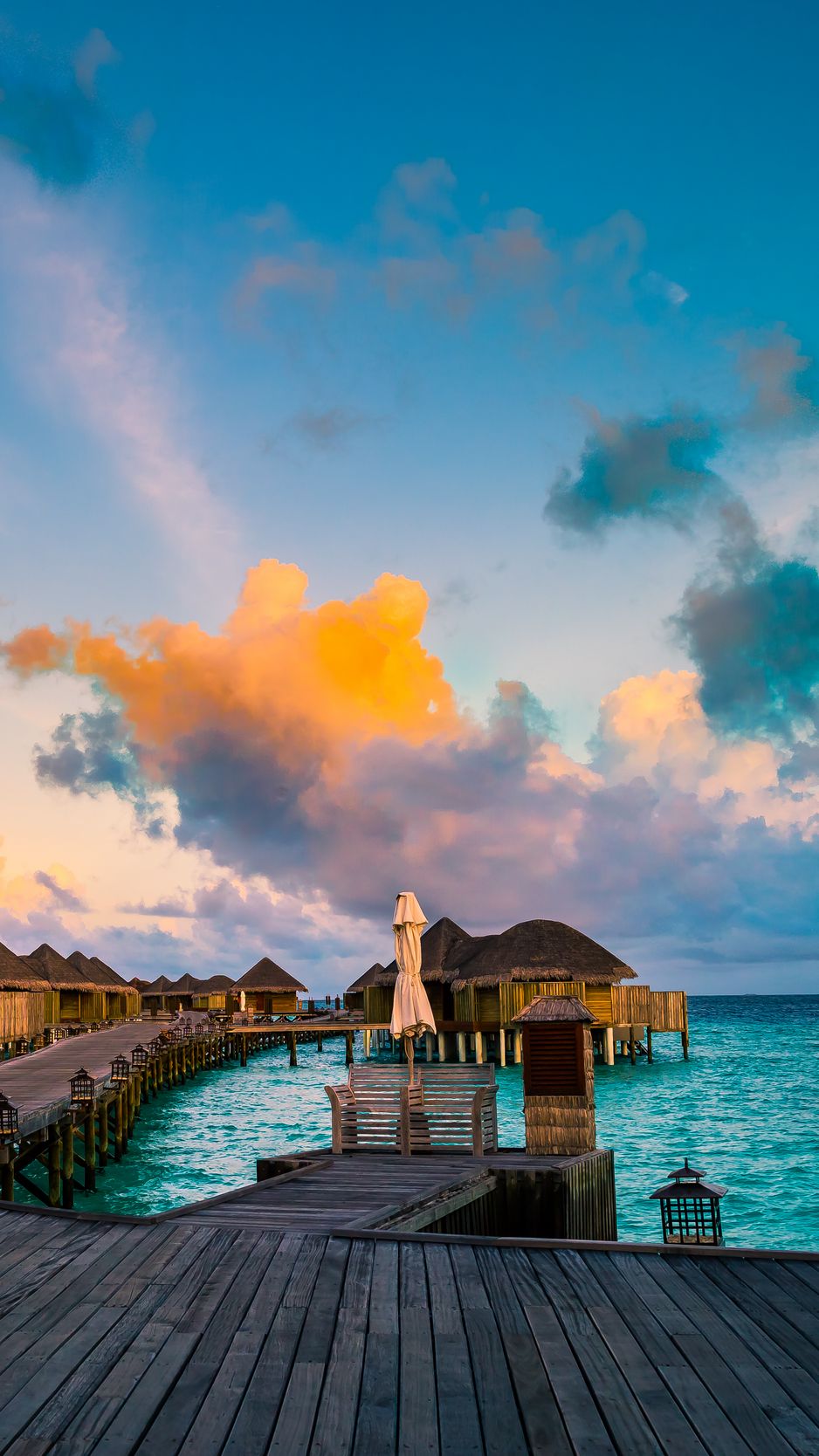 Download Wallpaper 938x1668 Bungalow Pier Ocean Tropics Maldives Iphone 8 7 6s 6 For