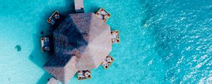 Preview wallpaper bungalow, sea, beach, aerial view