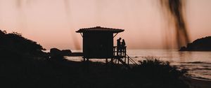 Preview wallpaper bungalow, silhouette, romance, sunset