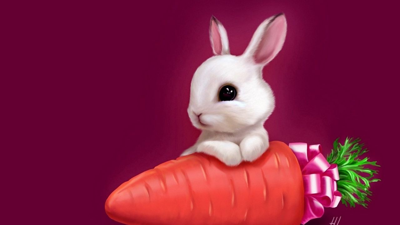 Wallpaper bunny, drawing, carrots, sweet