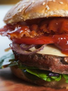 Preview wallpaper burger, buns, cutlets, sauce, fast food