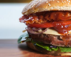 Preview wallpaper burger, buns, cutlets, sauce, fast food