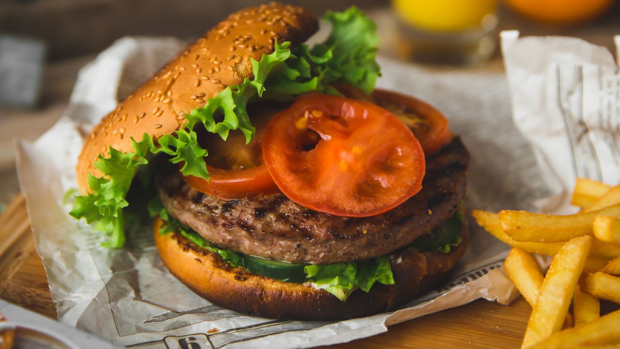 Wallpaper burger, cutlet, meat, vegetables, juicy