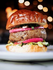 Preview wallpaper burger, cutlets, meat, vegetables, bun