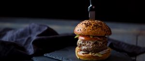 Preview wallpaper burger, hamburger, buns, meat, knife