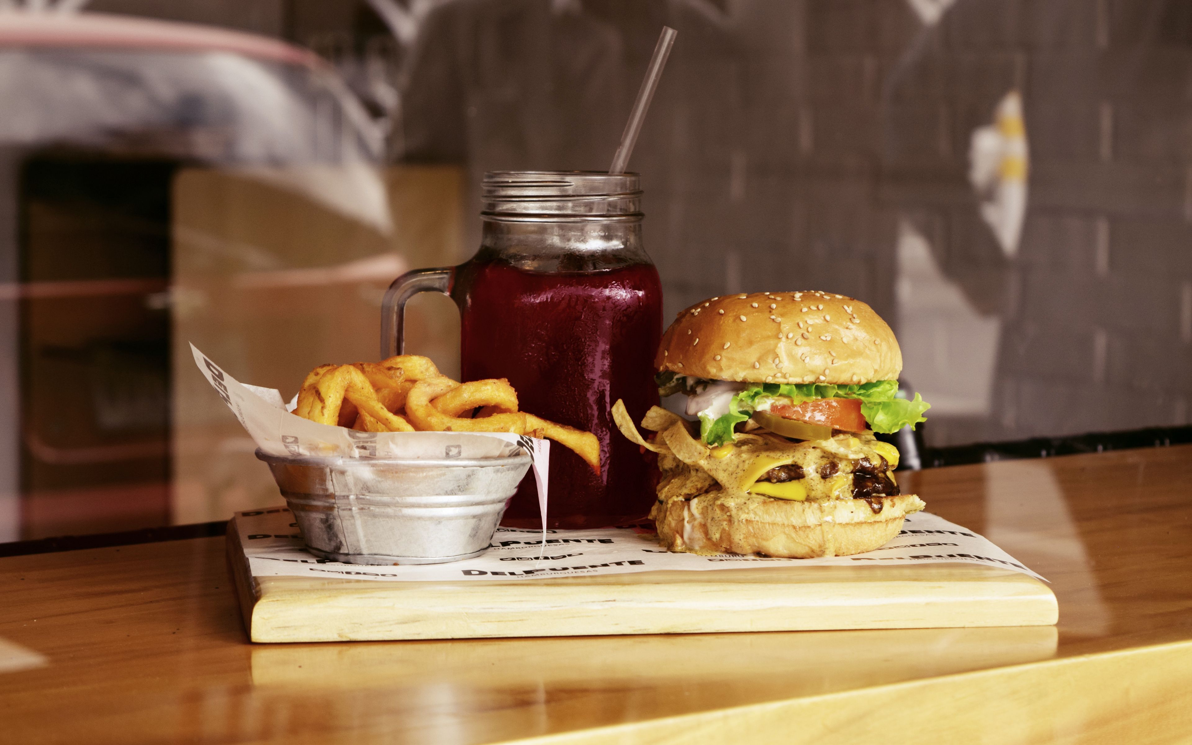 Download Wallpaper 3840x2400 Burger Hamburger French Fries Fast Food