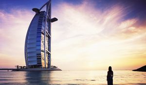 Preview wallpaper burj al arab, dubai, silhouette, girl