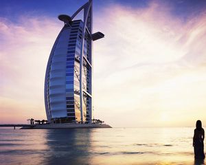 Preview wallpaper burj al arab, dubai, silhouette, girl