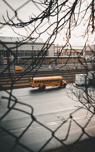 Preview wallpaper bus, branches, road, city